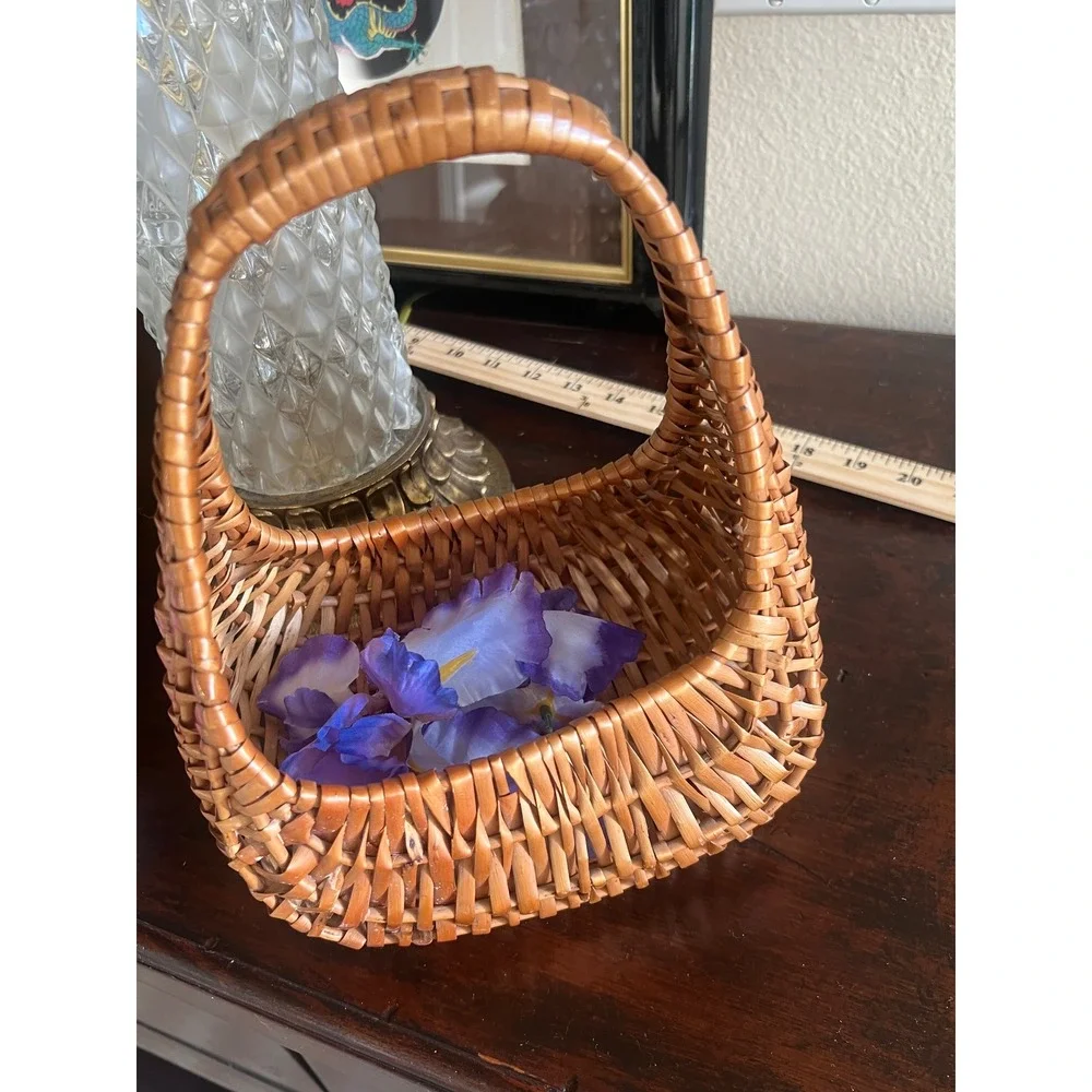 Vintage Woven Wicker Flower Girl Grandma  Basket Wedding Perfect
